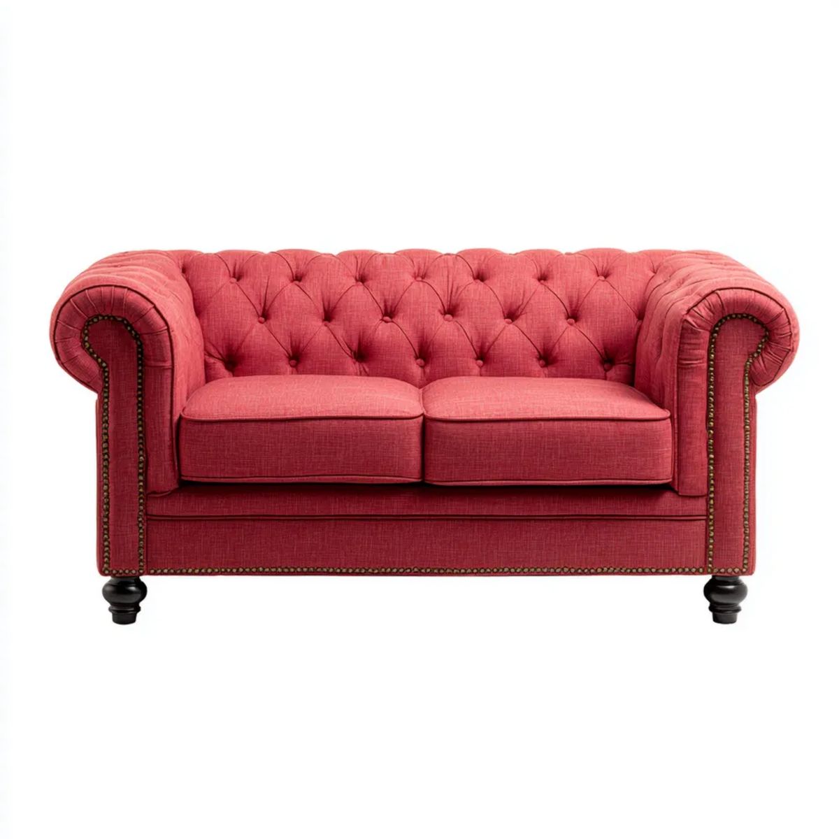 Dwuosobowa sofa Chesterfield z tkaniny, czerwona, 168 × 90 × 75 cm