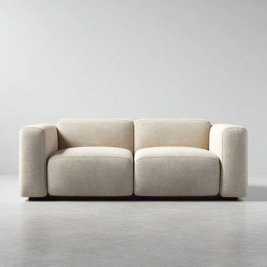 Sofa dwuosobowa beżowa z tapicerką poliestrową bouclé, 180 x 95 x 75 cm