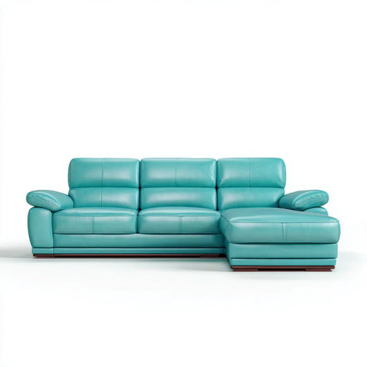Turkusowa sofa narożna z prawostronnym szezlongiem i tapicerką PU, 280 × 165 × 88 cm