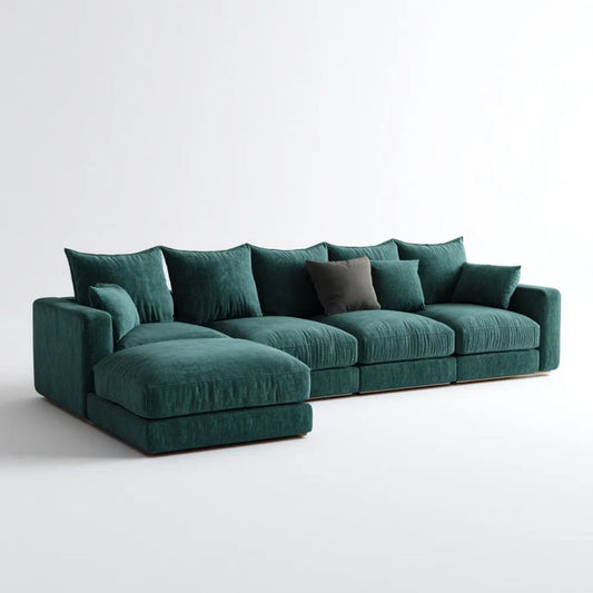 Sofa narożna lewostronna ciemnozielona z poliestru 300 x 180 x 85 cm w kształcie L