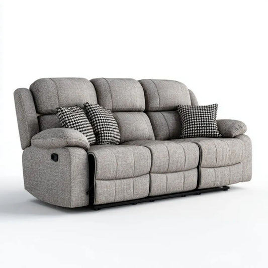 3-osobowa sofa relaksacyjna z funkcją odchylania, szara, tapicerka poliestrowa, 220 x 98 x 102 cm
