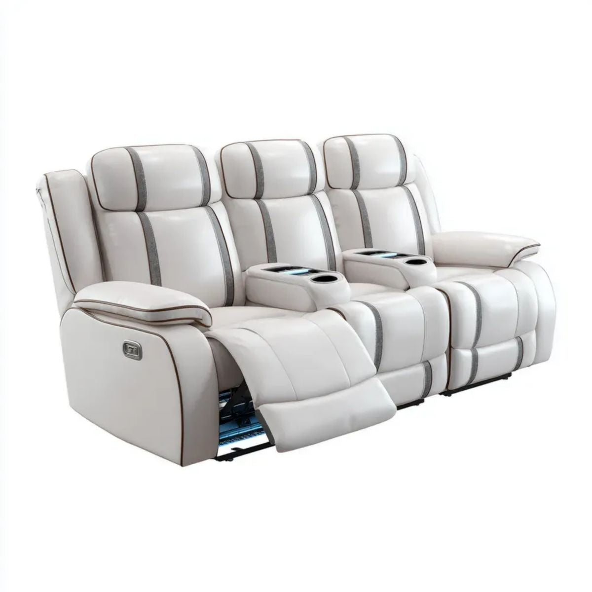 Sofa 3-osobowa z elektryczną funkcją relaks, tapicerką PU, biało-szara, 205 × 98 × 104 cm
